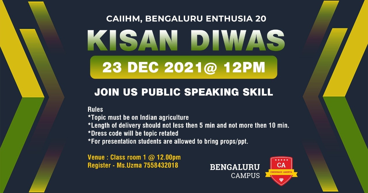 Improve your public speaking skills with the event Kisan Diwas at Bengaluru Campus.