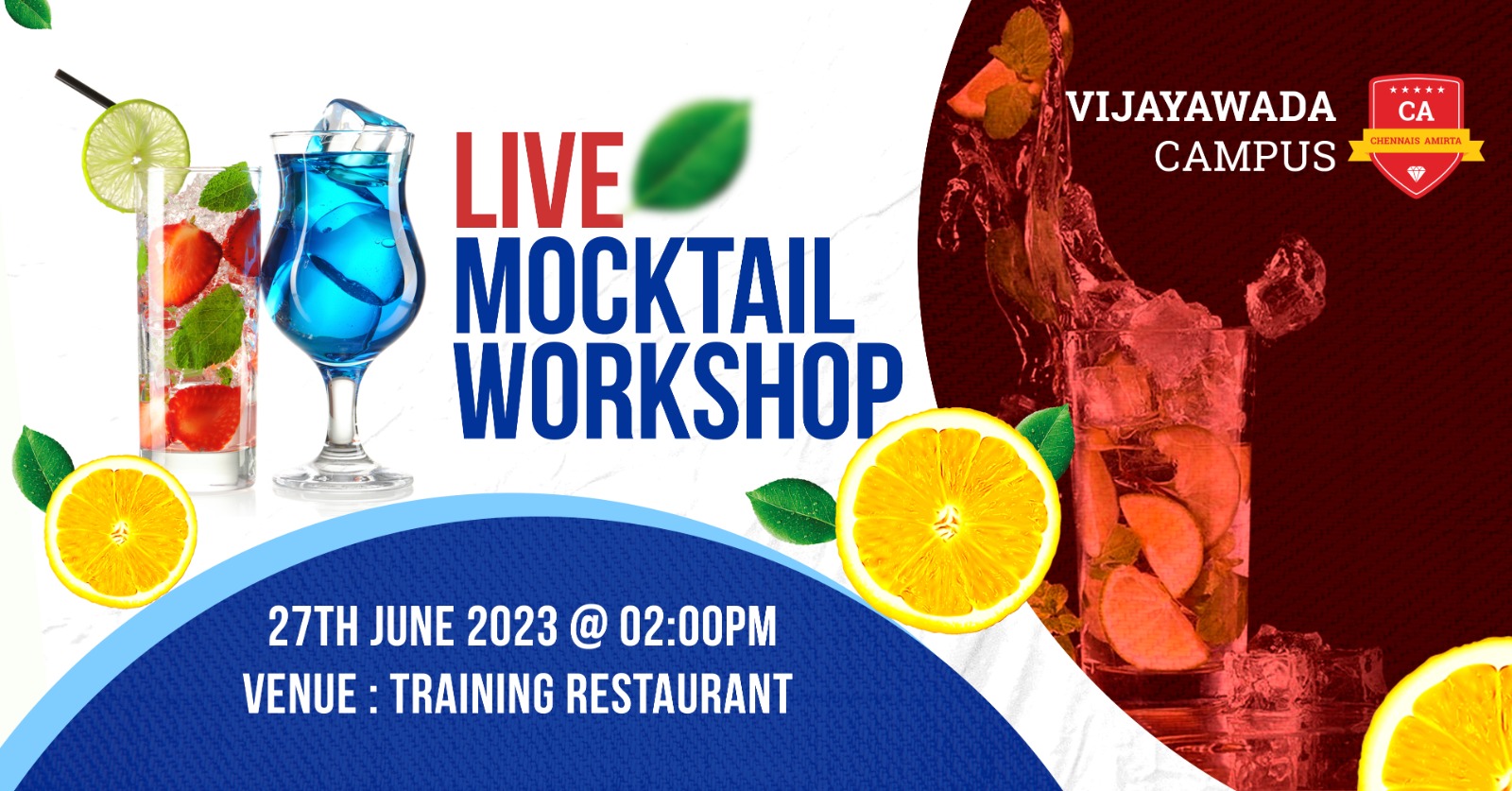 Live Mocktail Workshop at CAIIHM, Vijayawada!