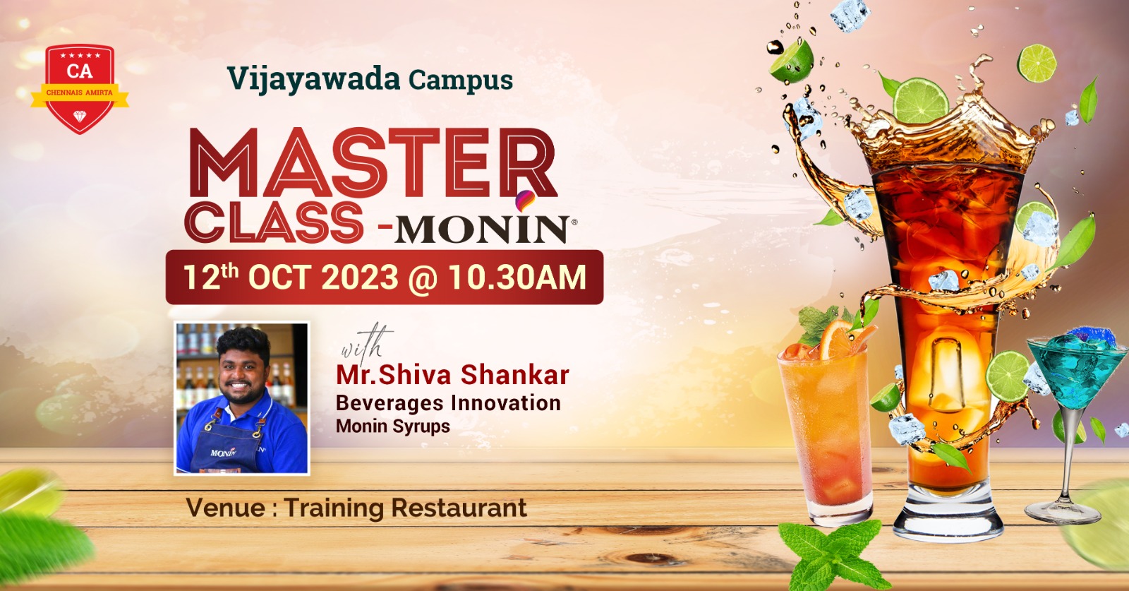 Monin Masterclass at CAIIHM, Vijayawada!